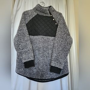 Heathered Black Quilted Sherpa Fleece Pullover  Women US XL